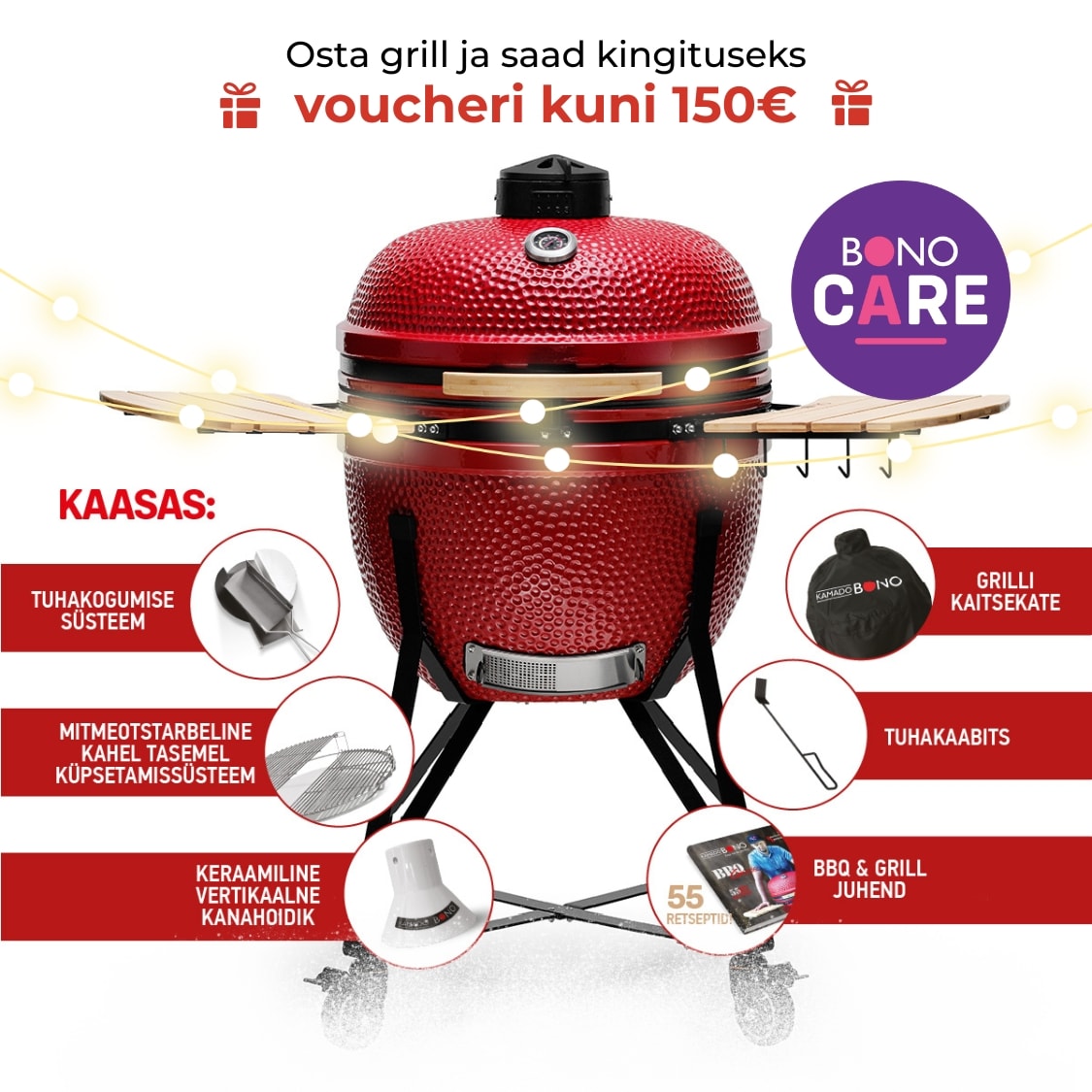 Kamado Bono keraamiline grill Limited punane
