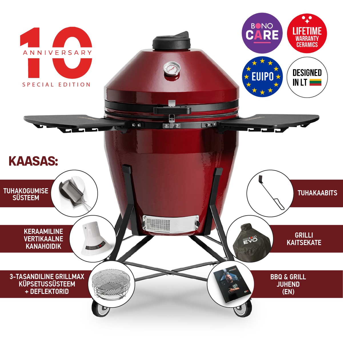 Keraamiline grill Kamado Bono® EVO Grande Royal Red