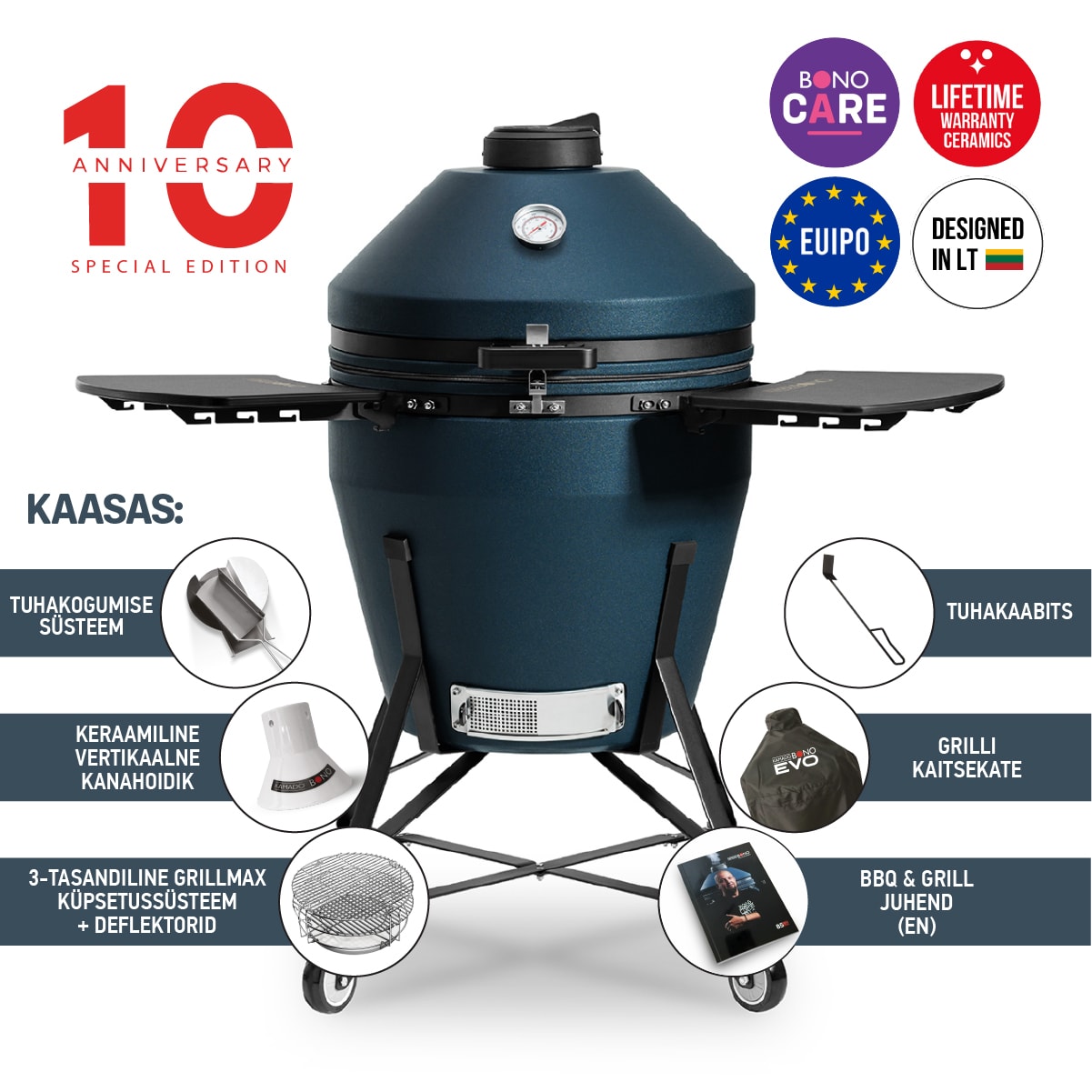 Keraamiline grill Kamado Bono® EVO Grande Navy Blue Matte
