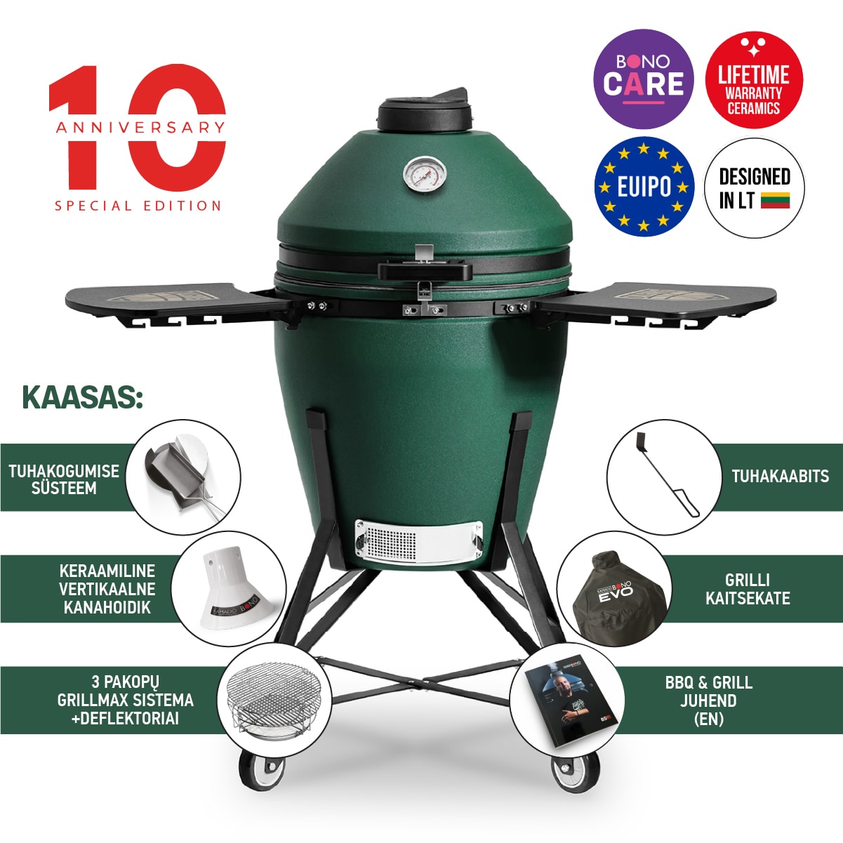 Keraamiline grill Kamado Bono® EVO Zalgiris, Victory Green Matte