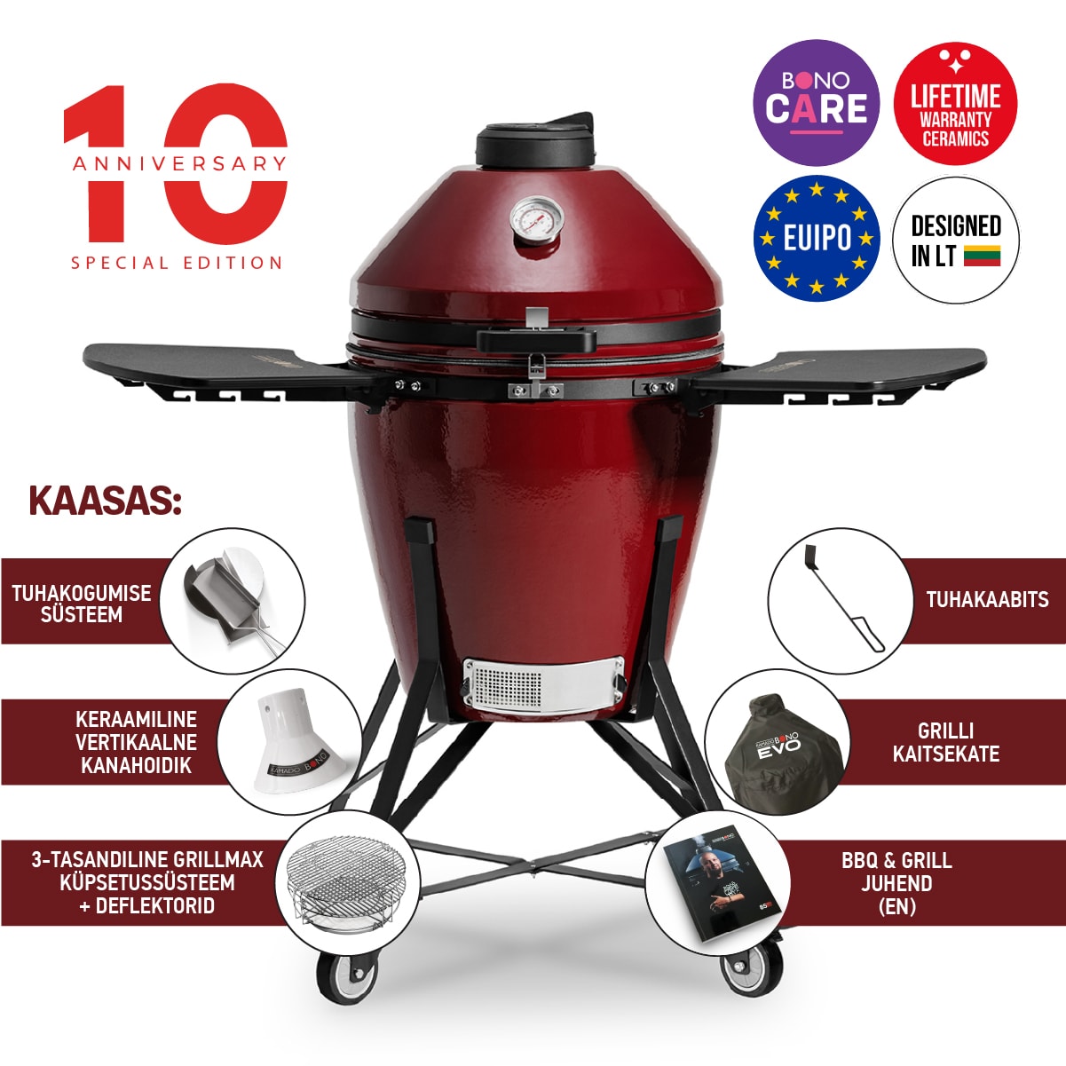 Keraamiline grill Kamado Bono® EVO Media Royal Red